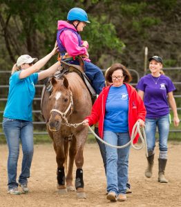 Horse handler in arena